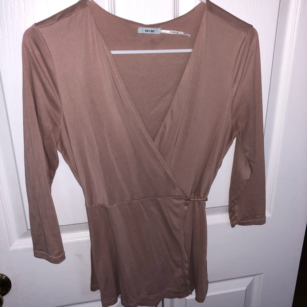 Cute Taupe Adjustable Wrap Shirt.